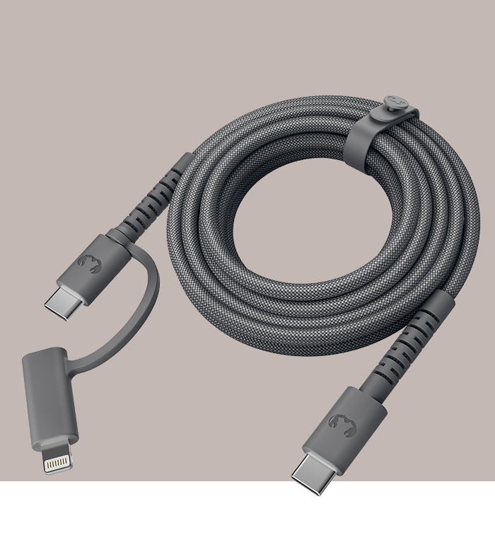 FlexWave USB-C to USB-C and Lightning 2m - Tangle Free